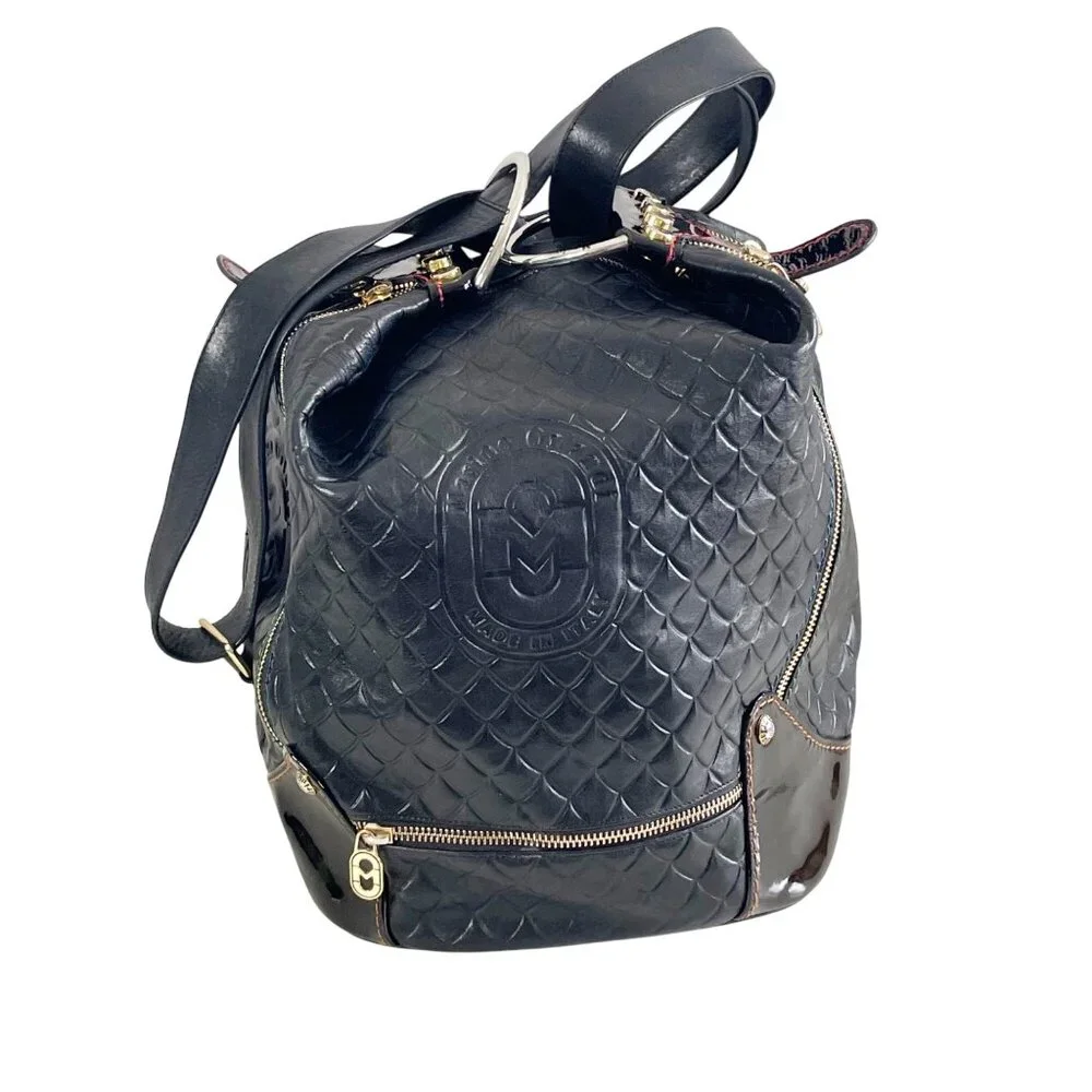 Marino Orlandi Italian Embossed Black Leather Sling Convertible Bag - Picture 10 of 11